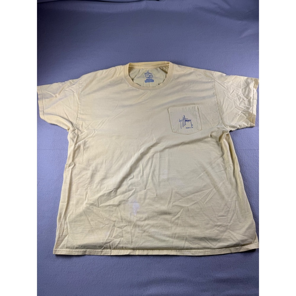 Guy Harvey Mens XL Yellow Pocket T-Shirt Fish Graphic Short Sleeve Cotton Tee